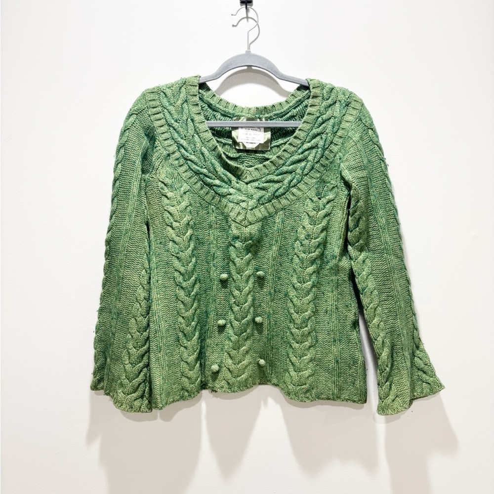 Old Navy Green V-Neck Cable Knit Sweater Vintage Y2K Size Medium
